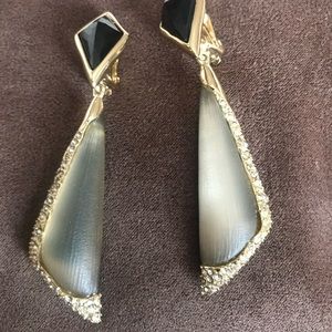 Alexis Bittar clip on earrings w/champagne lucite & crystals in gold tone settin